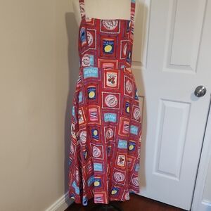 LOFT Strapless Dress with Red and Blue Pattern
